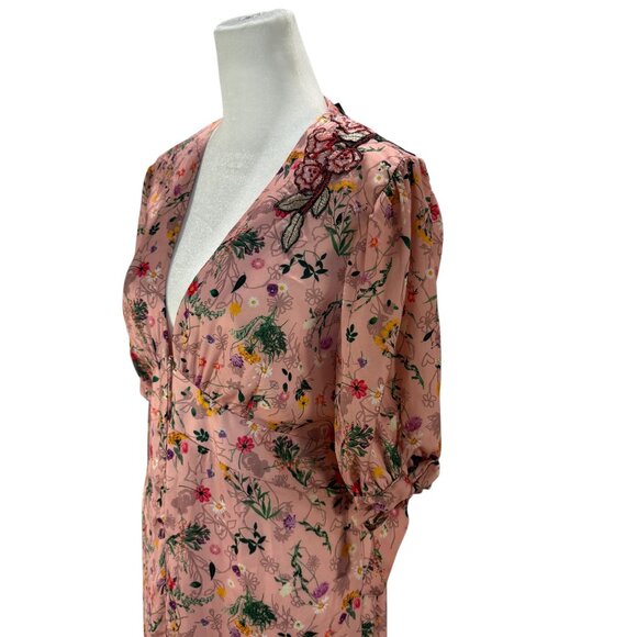 NWT Topshop Pink Floral Embroidered Maxi Dress with Button Front - Picture 1 of 9